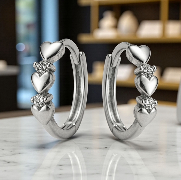 ๐๏ธMinimalist Hoop Heart Earrings S925 Sterling Silver Dainty Zirconia Gift - Picture 5 of 15